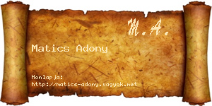 Matics Adony névjegykártya